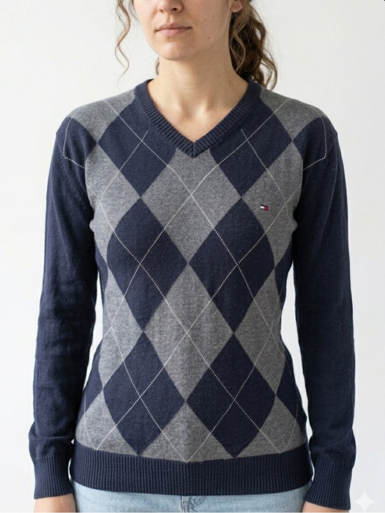 Tommy Hilfiger Tops - Tommy Hilfiger Argyle V‑Neck Sweater – Size L | Preppy Heritage Style Americana